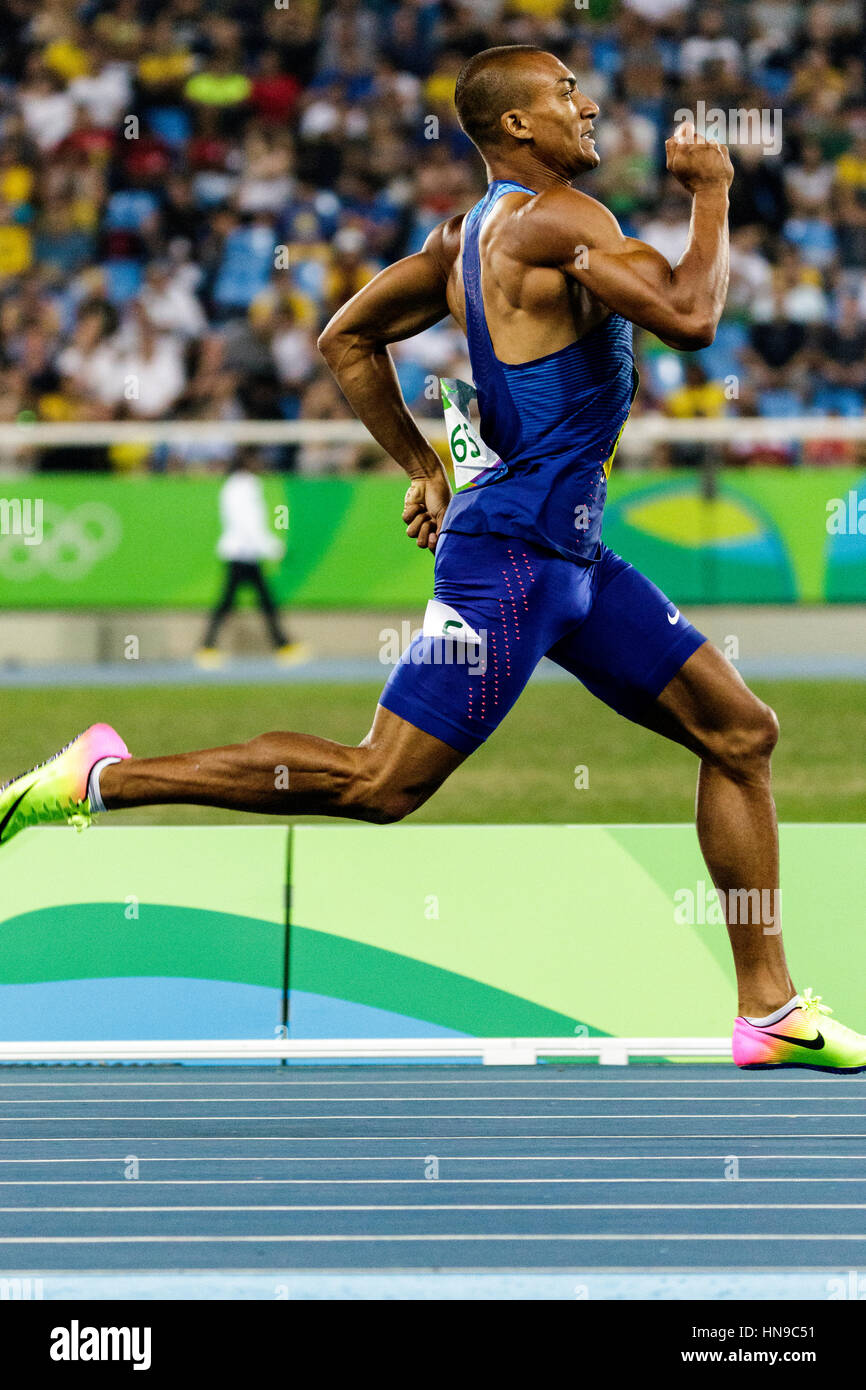 Rio de Janeiro, Brazil. 17 August 2016.  Athletics, Ashton Eaton (USA)  competing in the Decathlon 400m at the 2016 Olympic Summer Games. ©Paul J. Sut Stock Photo