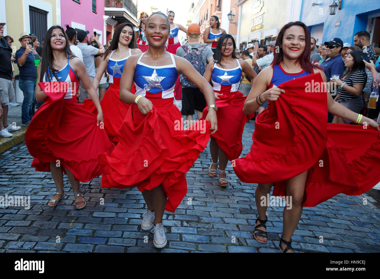 Dancers, San Sebastian Festival parade, San Juan, Puerto Rico Stock Photo