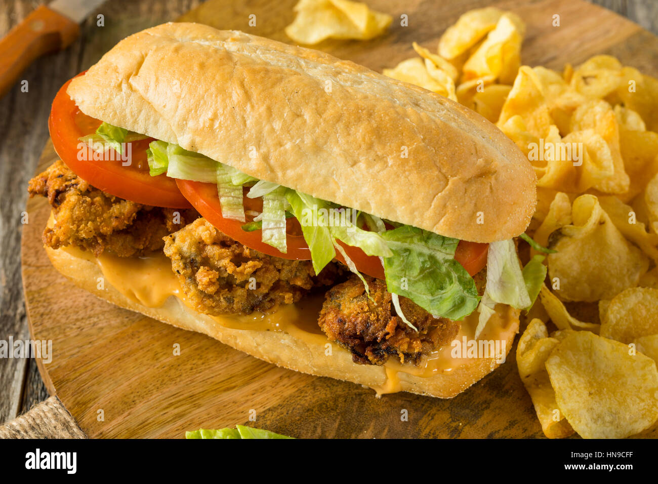 Homemade Fried Oyster Po Boy Sandwich with Lettuce and Tomato Stock Photo Alamy