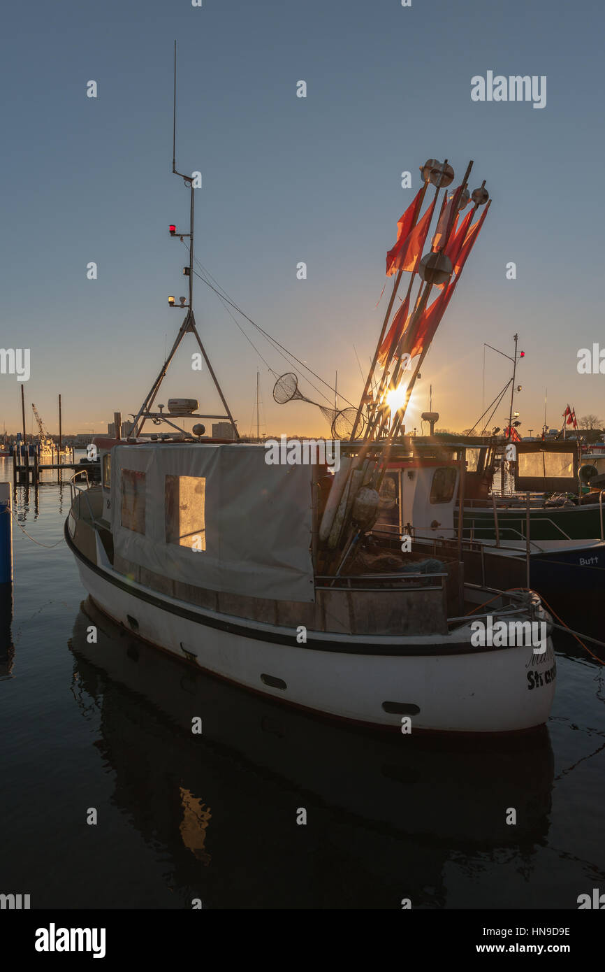 The small fishing habor of Strande community with its fishing boats,  Baltic Sea, Schleswig Holstein, Germany Stock Photo