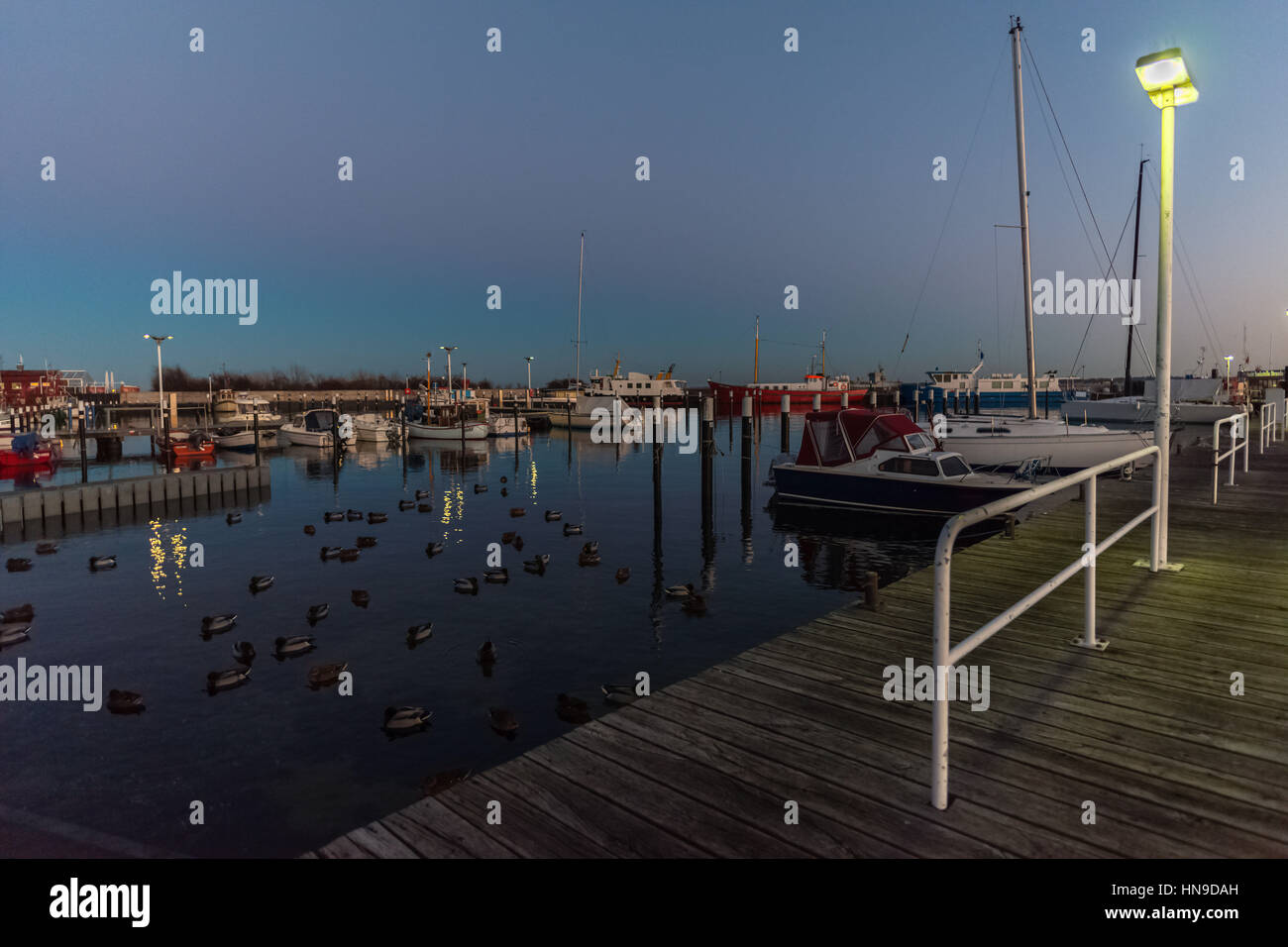 Marina of Strande community in winter time, Baltic Sea, Schleswig Holstein, Germany Stock Photo