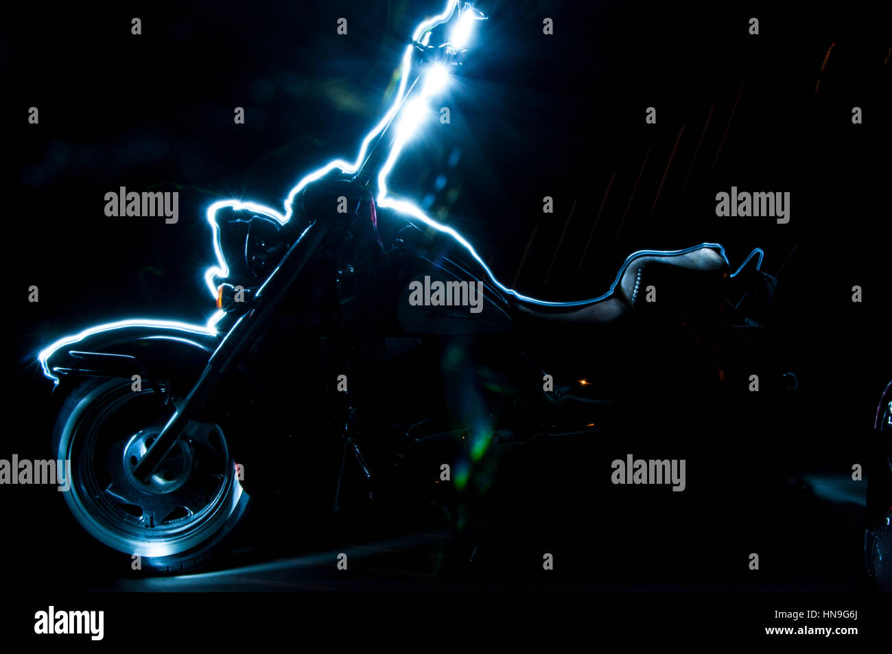 Light Painting Motorcycle Stock Photo
