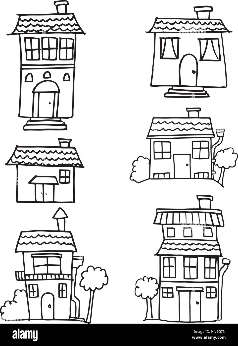 Hand draw of house set style vector illustration Stock Vector Image ...