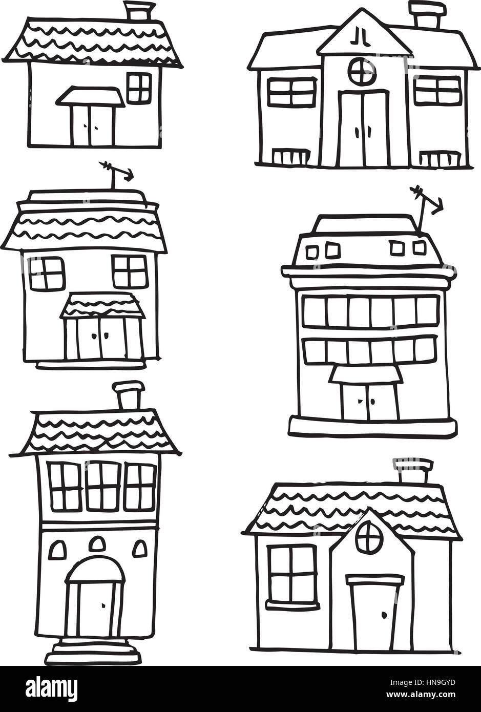 Collection of house and building hand draw vector art Stock Vector ...