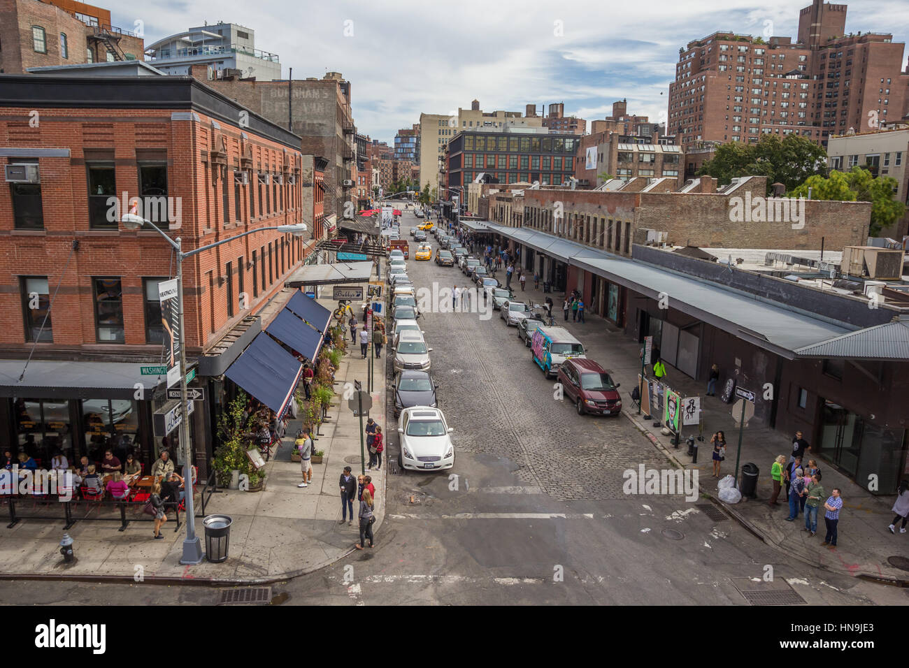 View down Gansevoort street from the high line in Chelsea, New York