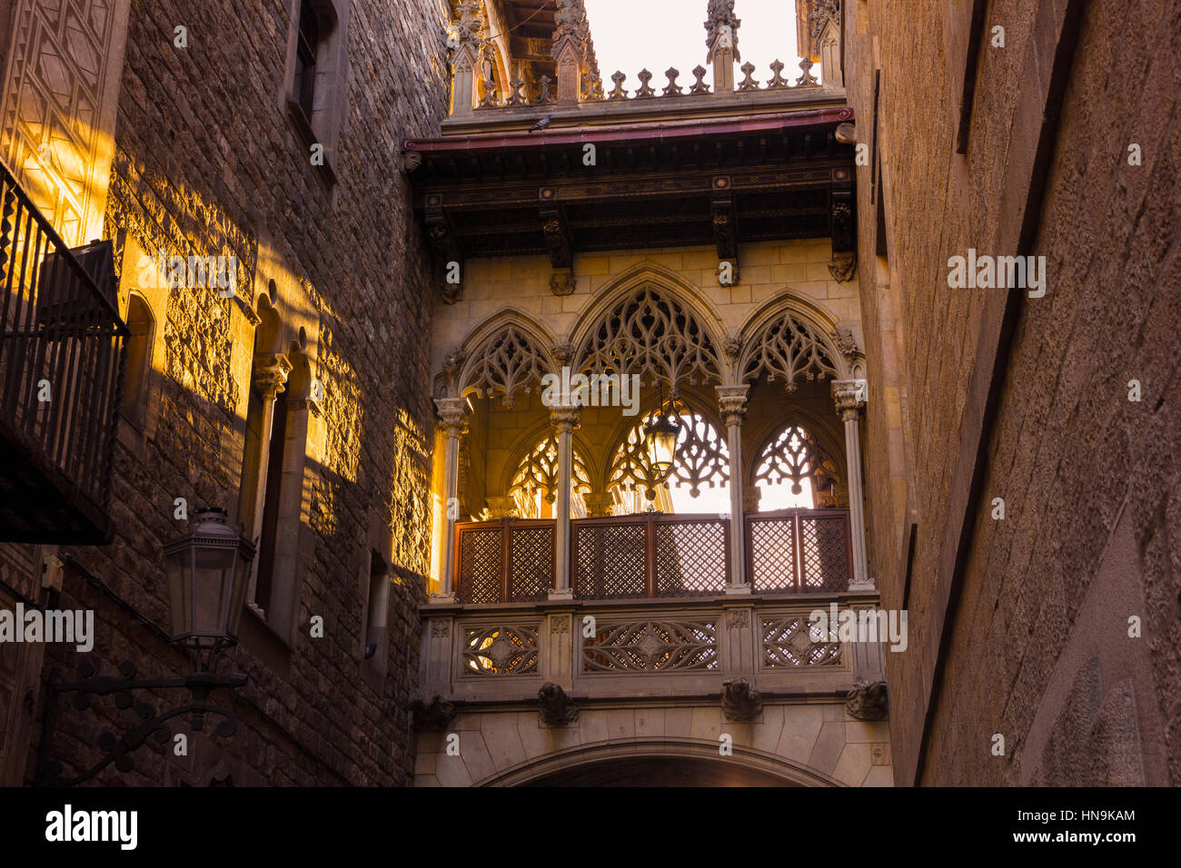 Bishop's bridge in the gothic quarter of Barcelona Stock Photo