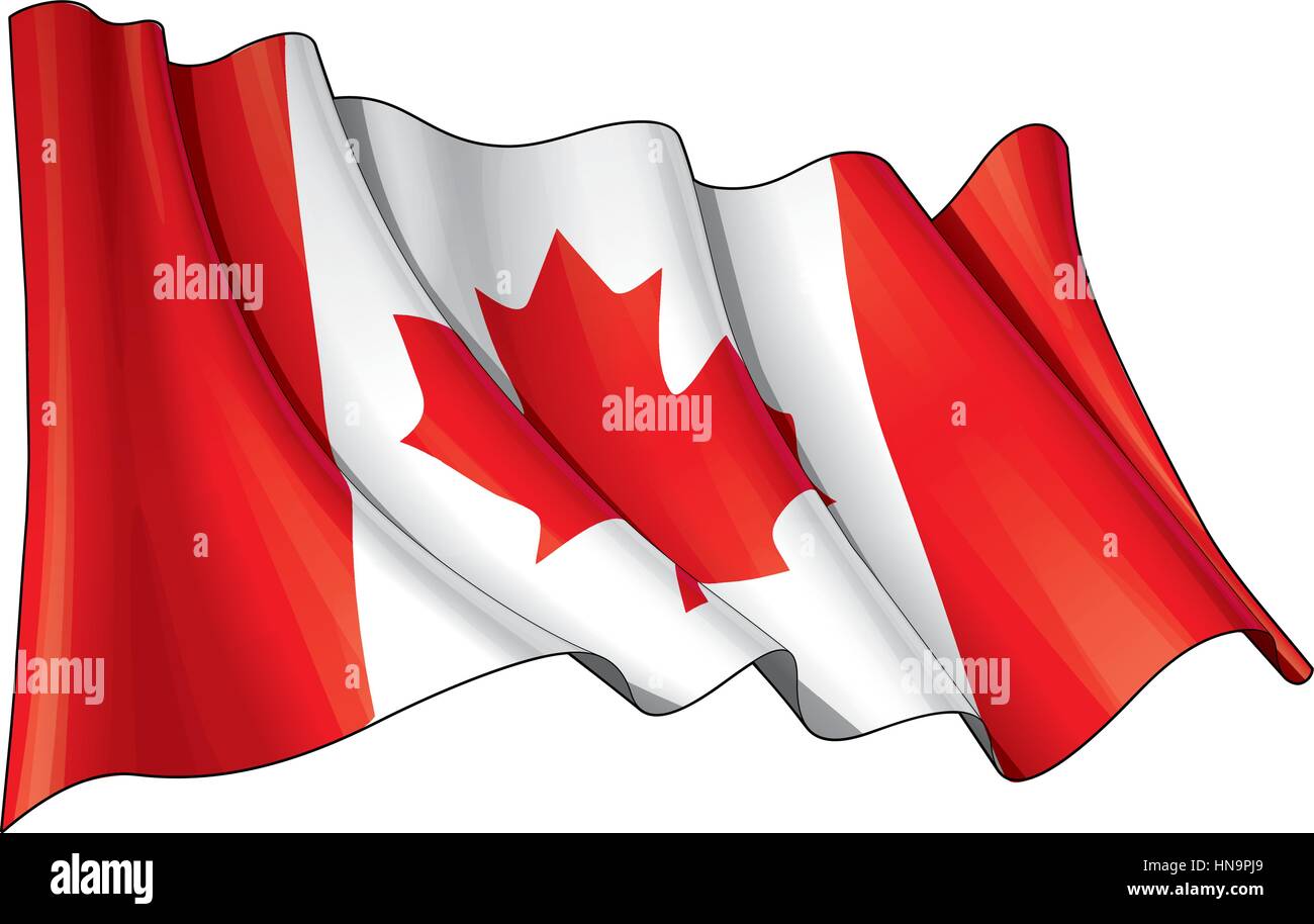 Illustration of a waving Canadian flag against white background Stock Vector