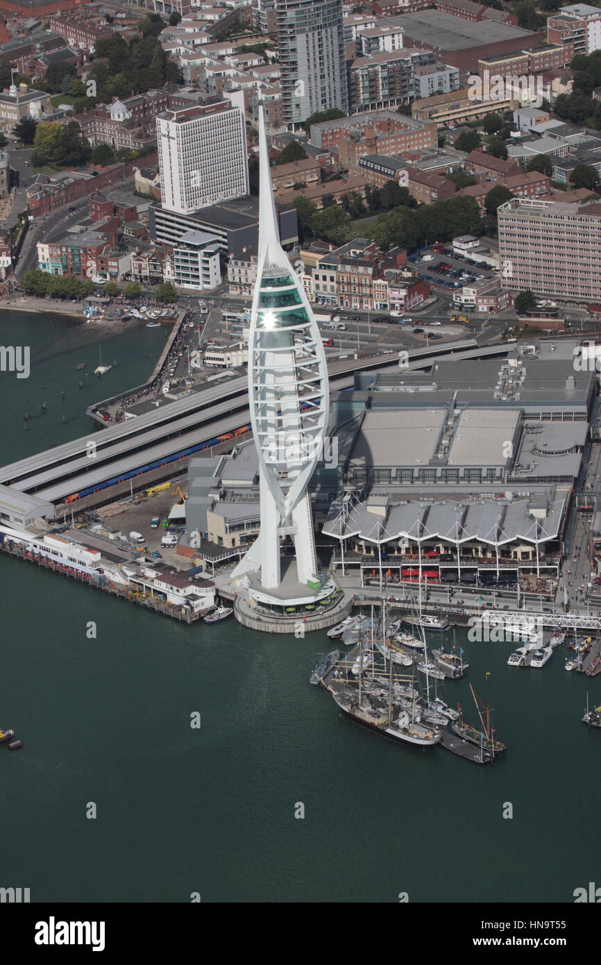 Aerial view of Spinnaker Tower Gunwharf Quays Portsmouth Hampshire Stock Photo