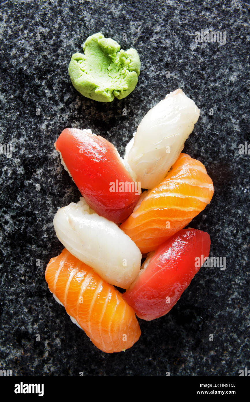 sushi menu . Sushi Set nigiri and sushi rolls, maki, wasabi. Christmas