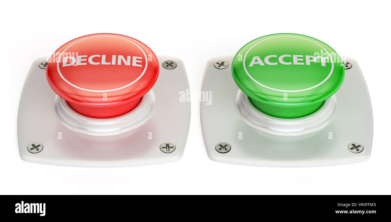 decline and accept push button, 3D rendering isolated on white background Stock Photo