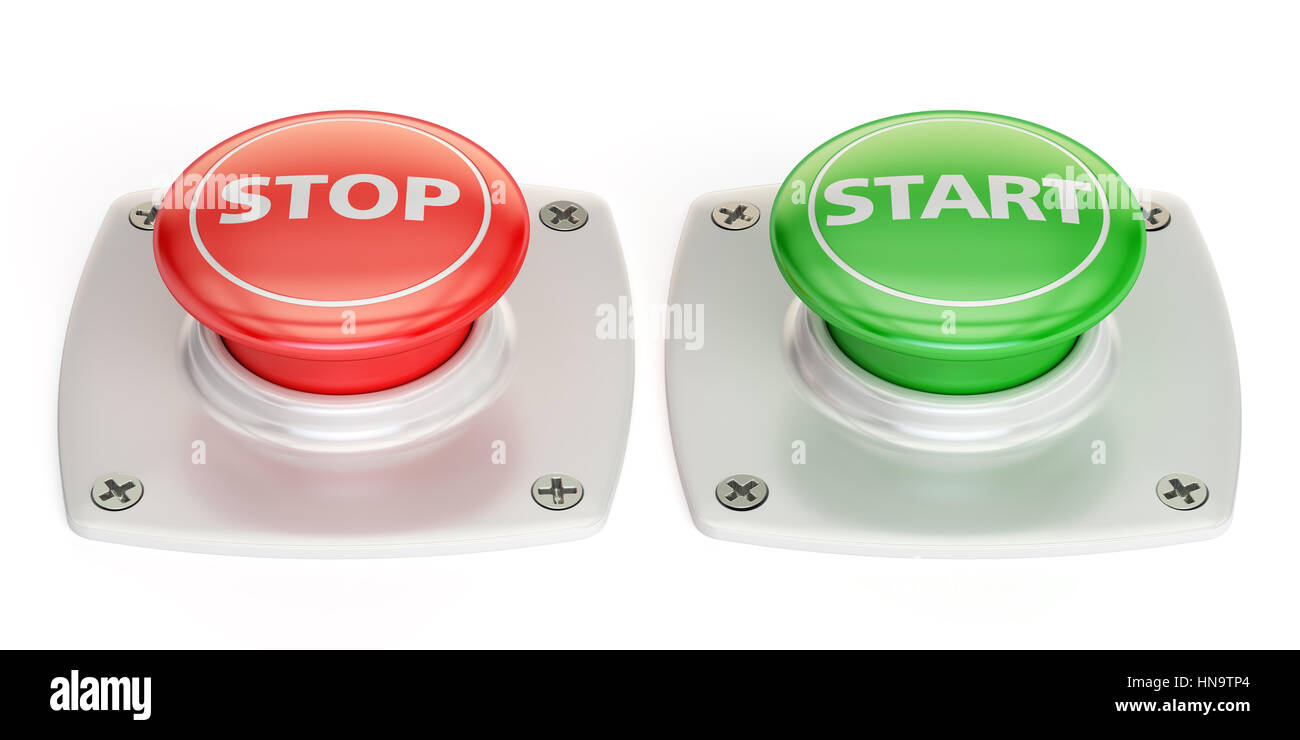 start and stop push button, 3D rendering isolated on white background Stock Photo