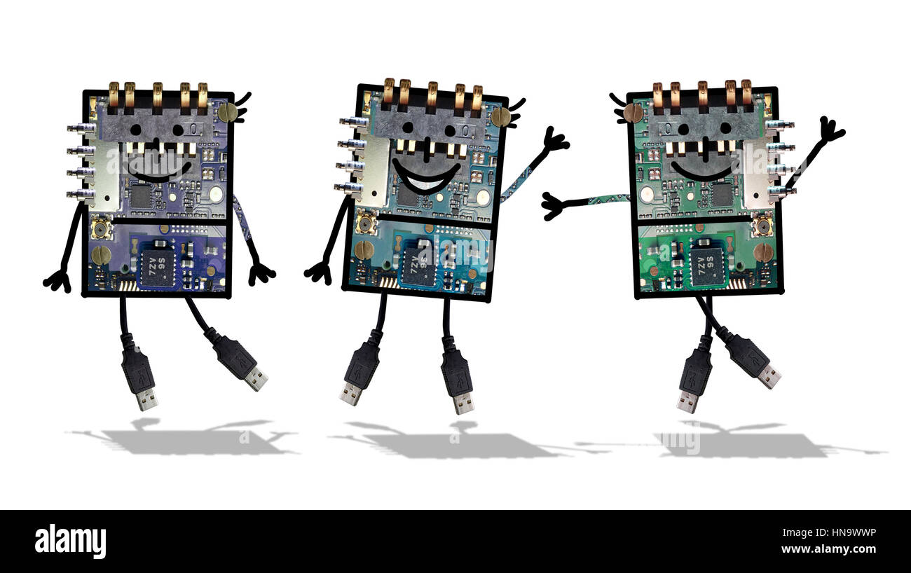 Cartoon robots- Funny electronics Stock Photo