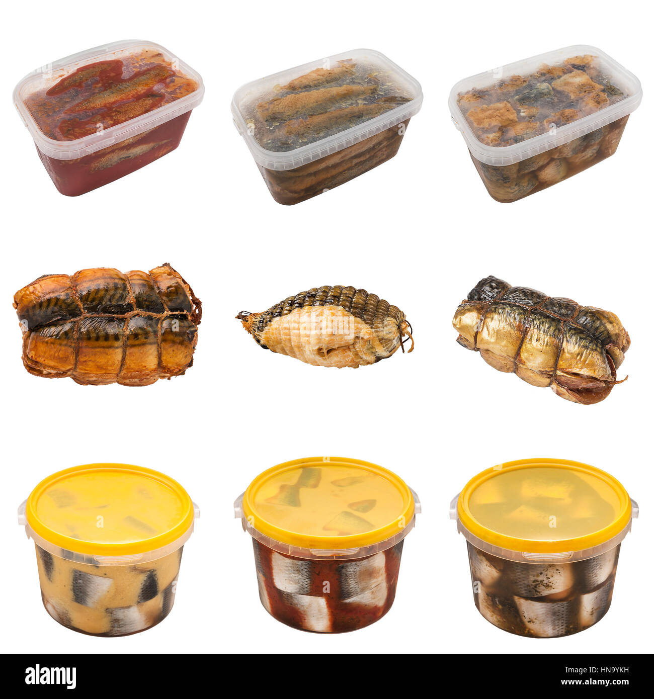 set of a different preserved fish. isolated on white backgound Stock ...