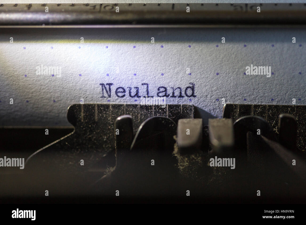 Word Neuland typed on old typewriter, Germany Stock Photo