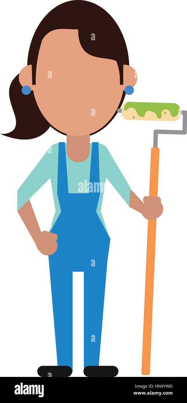 painter woman with overalls and roller Stock Vector Image & Art - Alamy
