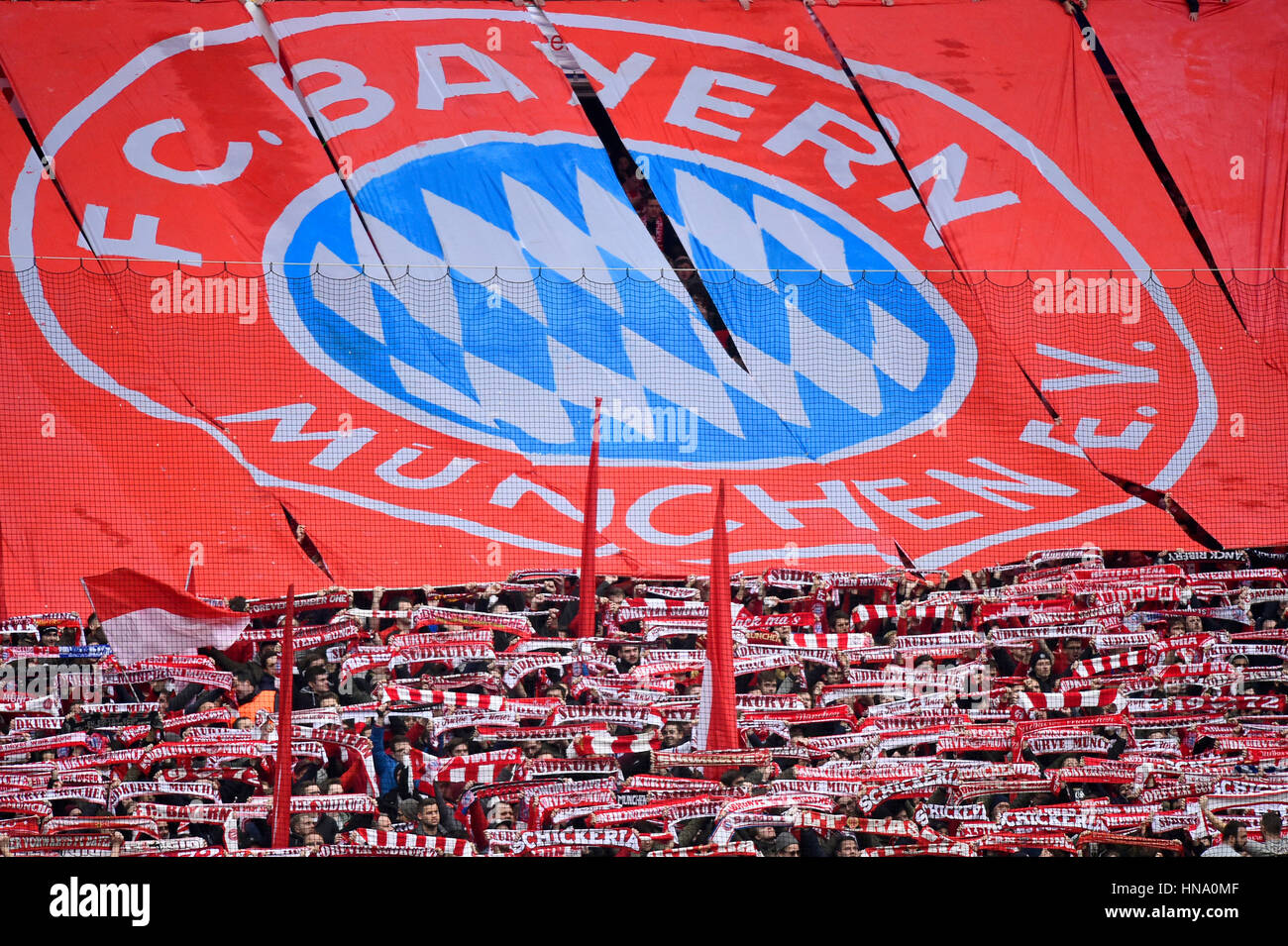 Soccer fans, fan block, atmospheric, Südkurve Allianz Arena, Munich, Bavaria, Germany Stock Photo