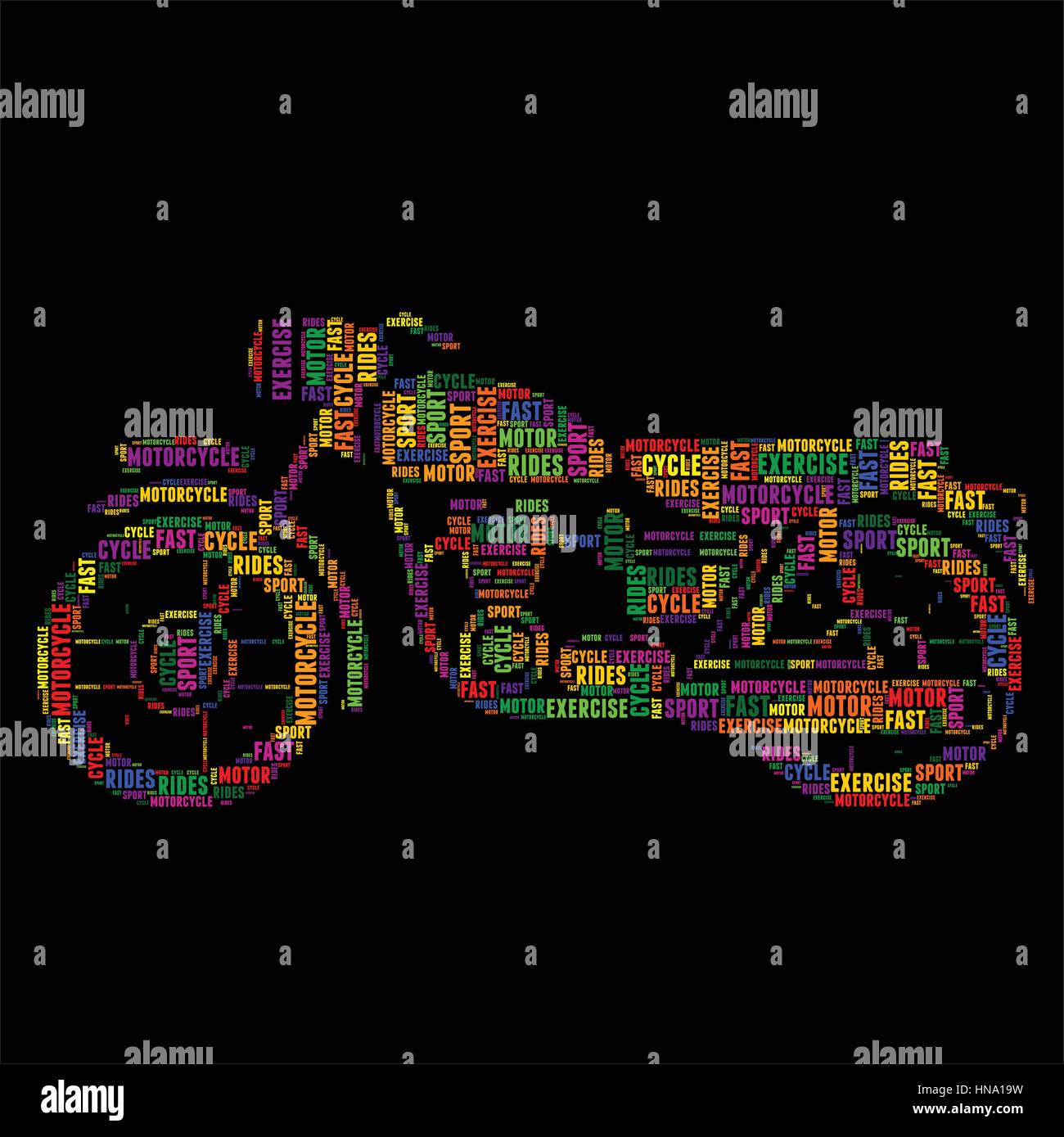 motorcycle Typography word cloud colorful Vector illustration Stock