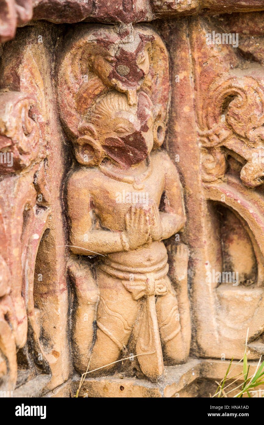 Carving of Garuda the eagle carrier of Vishnu at the Harsha Mata temple, Rajasthan, India. Stock Photo
