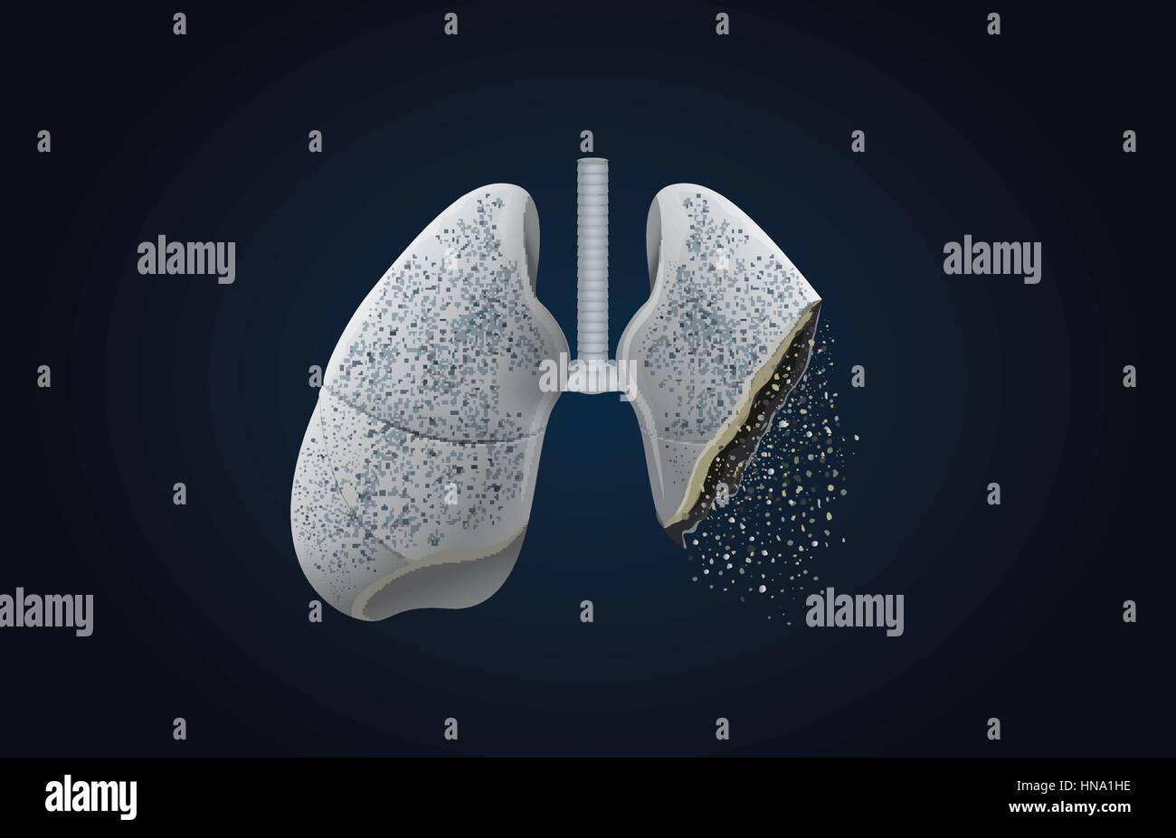 The gray lung transform into ashes. This illustration about effect of smoking and cancer. Stock Vector