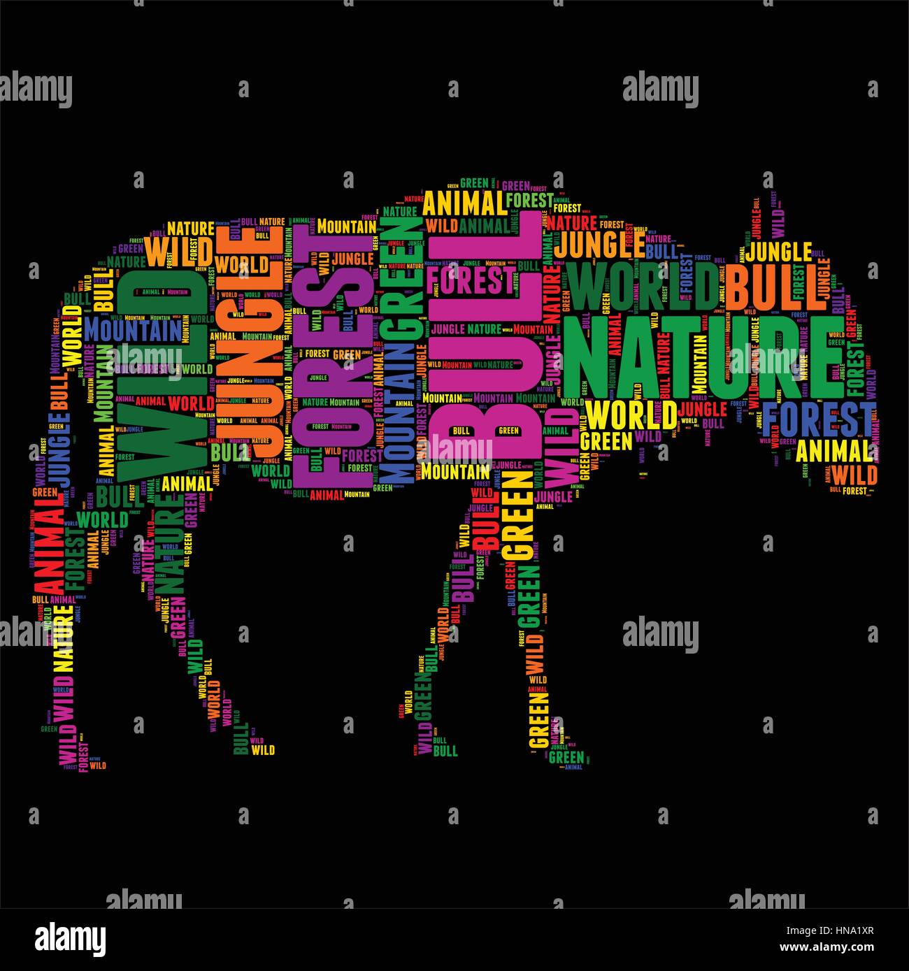 bull Typography word cloud colorful Vector illustration Stock Vector