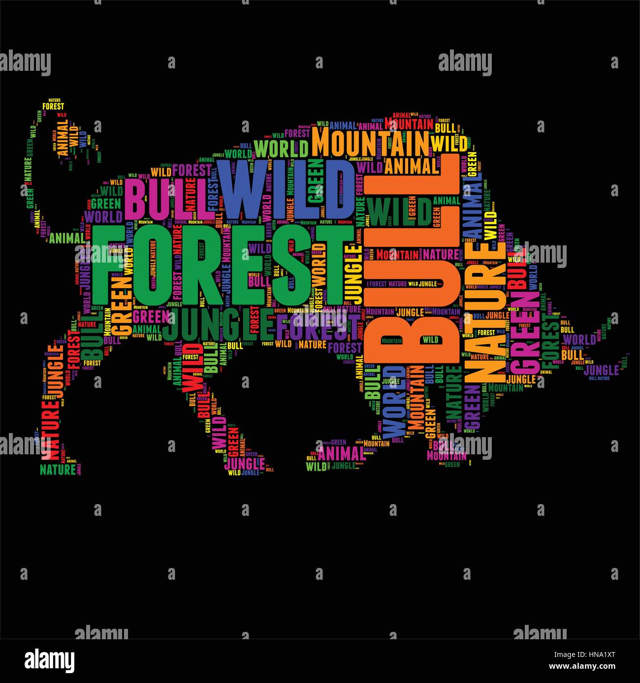 bull Typography word cloud colorful Vector illustration Stock Vector