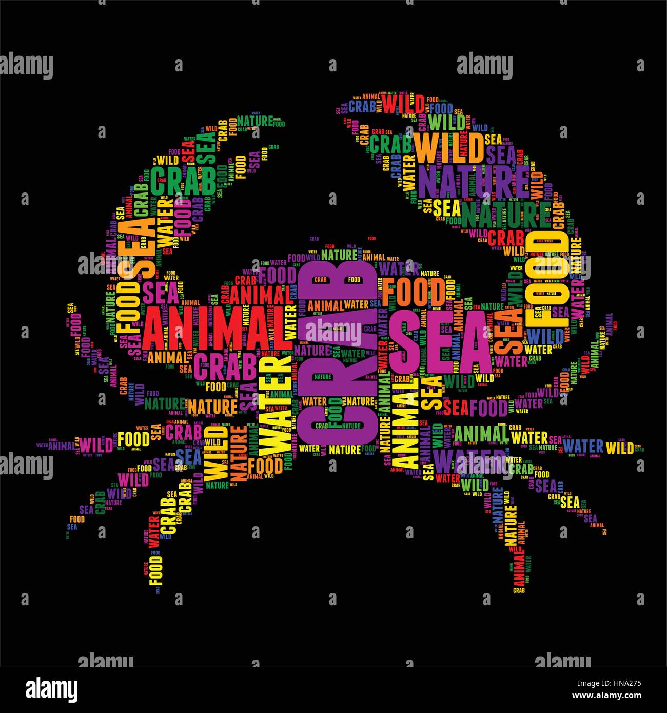 crab Typography word cloud colorful Vector illustration Stock Vector