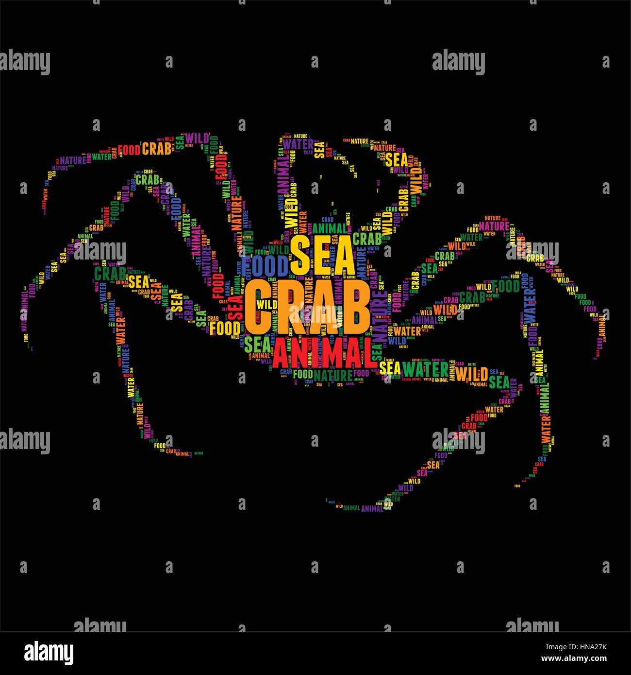 crab Typography word cloud colorful Vector illustration Stock Vector