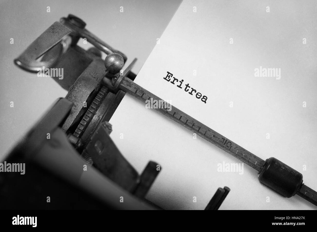 Inscription made by vinrage typewriter, country, Eritrea Stock Photo