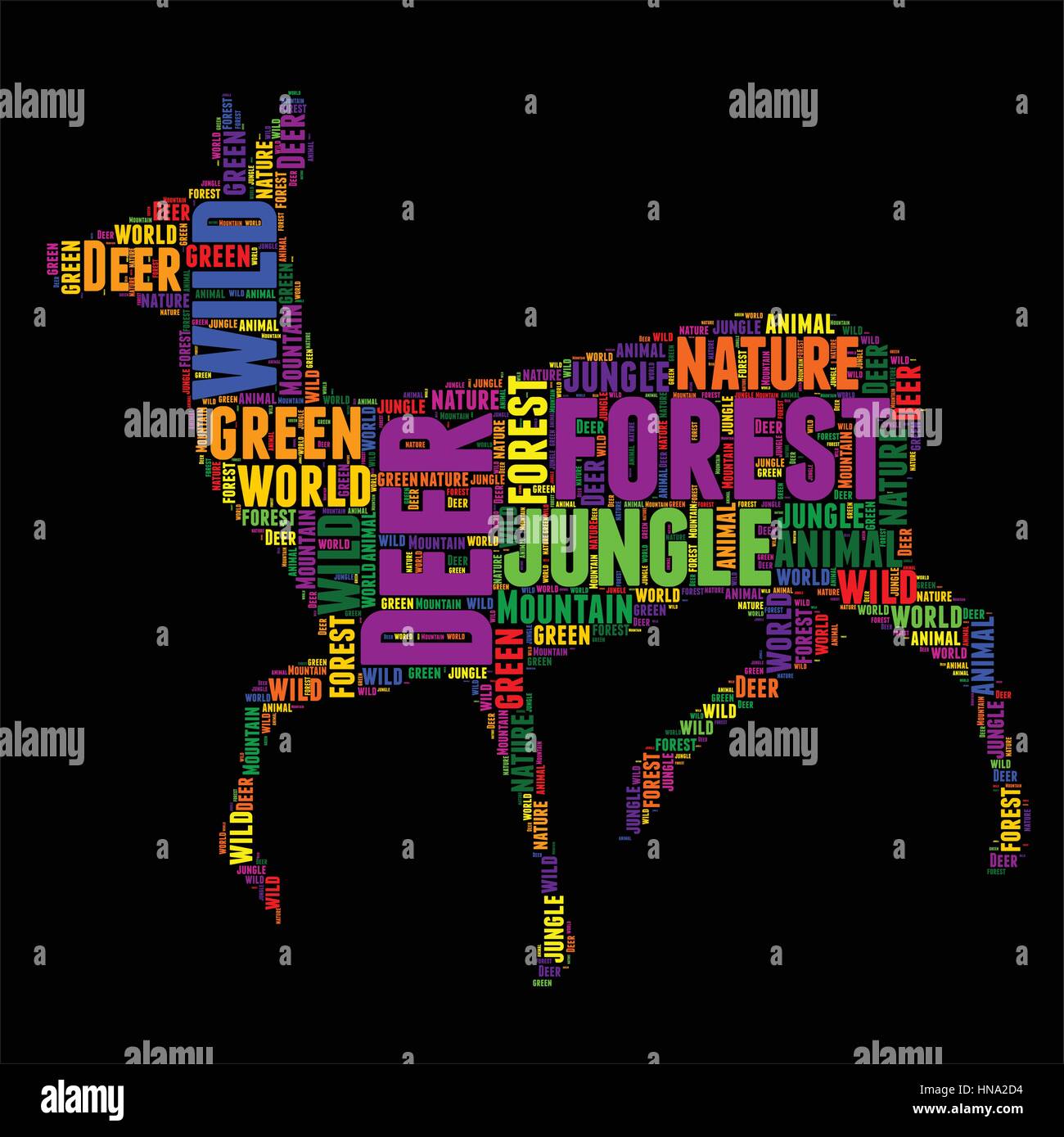 Deer Typography word cloud colorful Vector illustration Stock Vector