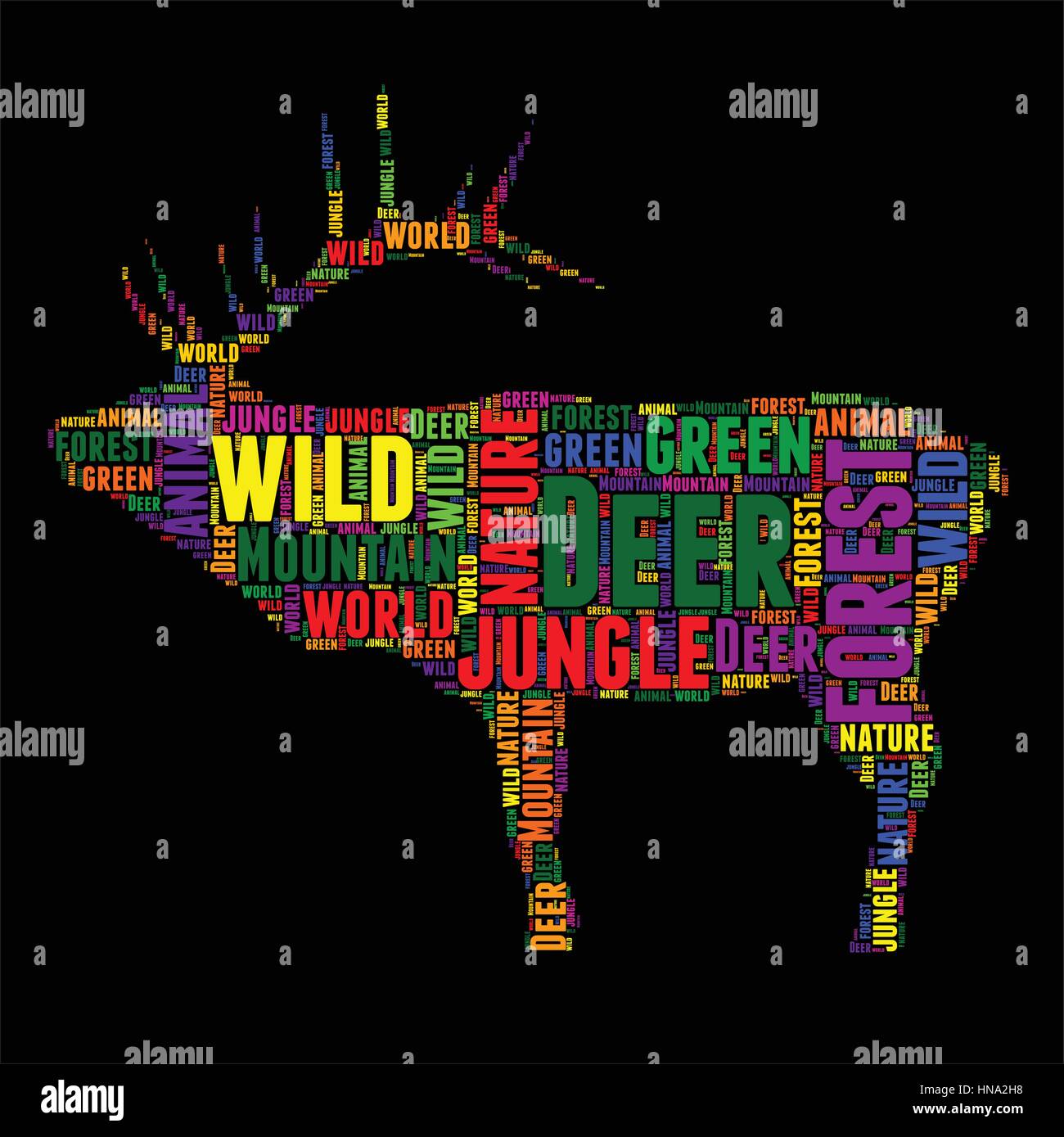 Deer Typography word cloud colorful Vector illustration Stock Vector