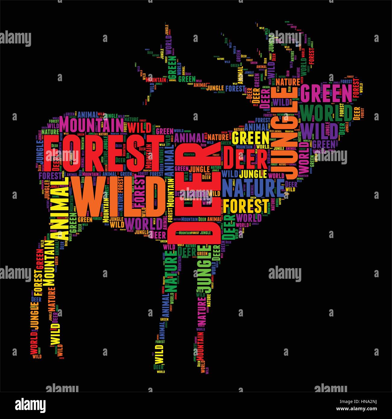 Deer Typography word cloud colorful Vector illustration Stock Vector