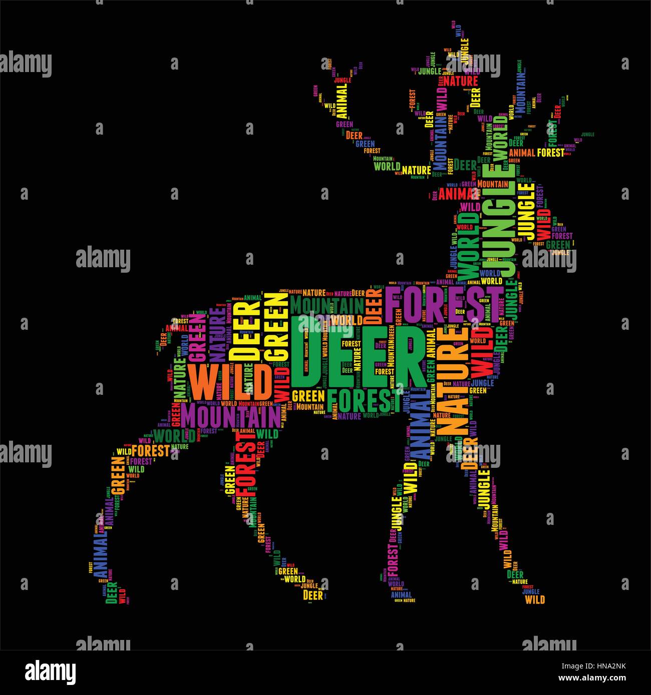 Deer Typography word cloud colorful Vector illustration Stock Vector