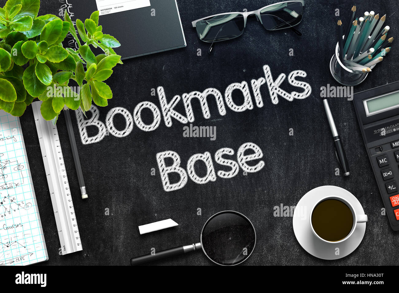 Bookmarks Base on Black Chalkboard. 3D Rendering. Stock Photo