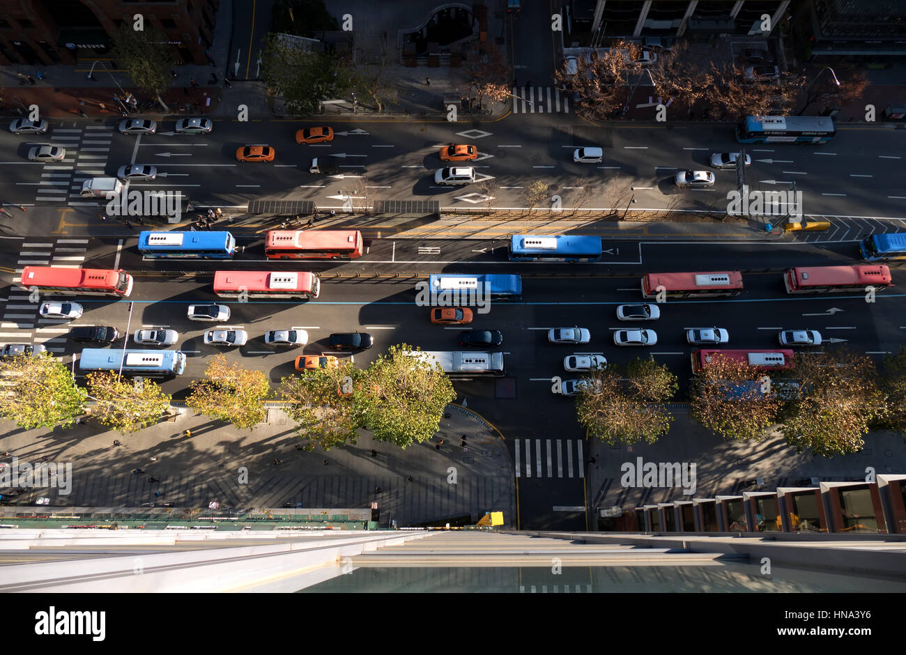 View of Gangnam-daero Boulevard in Gangnam district, Seoul, South Korea, Asia. Traffic, cars, buses Stock Photo