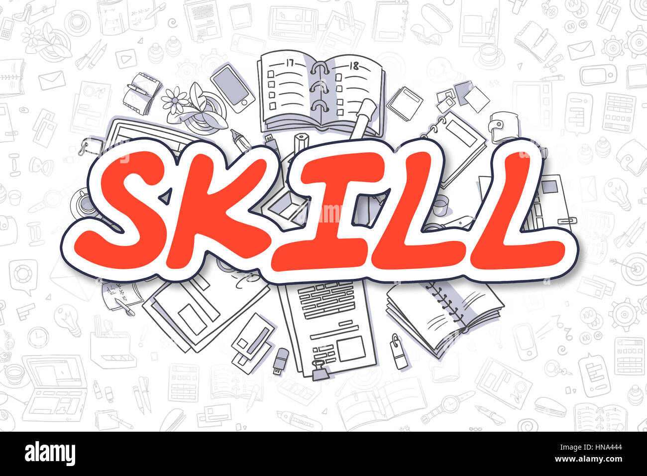 Skill - Cartoon Red Inscription. Business Concept. Stock Photo