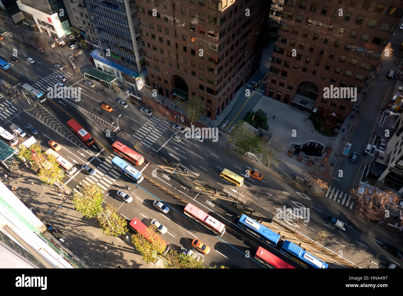 View of Gangnam-daero Boulevard in Gangnam district, Seoul, South Korea, Asia. Traffic, cars, buses Stock Photo