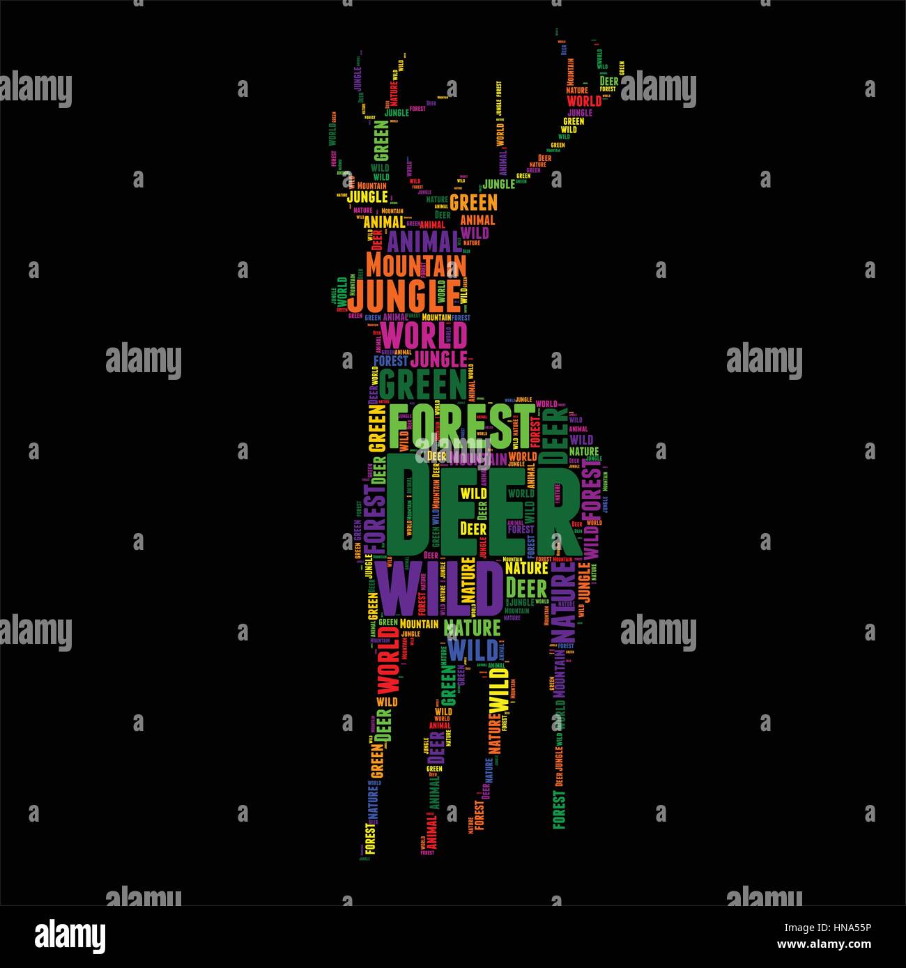 Deer Typography word cloud colorful Vector illustration Stock Vector