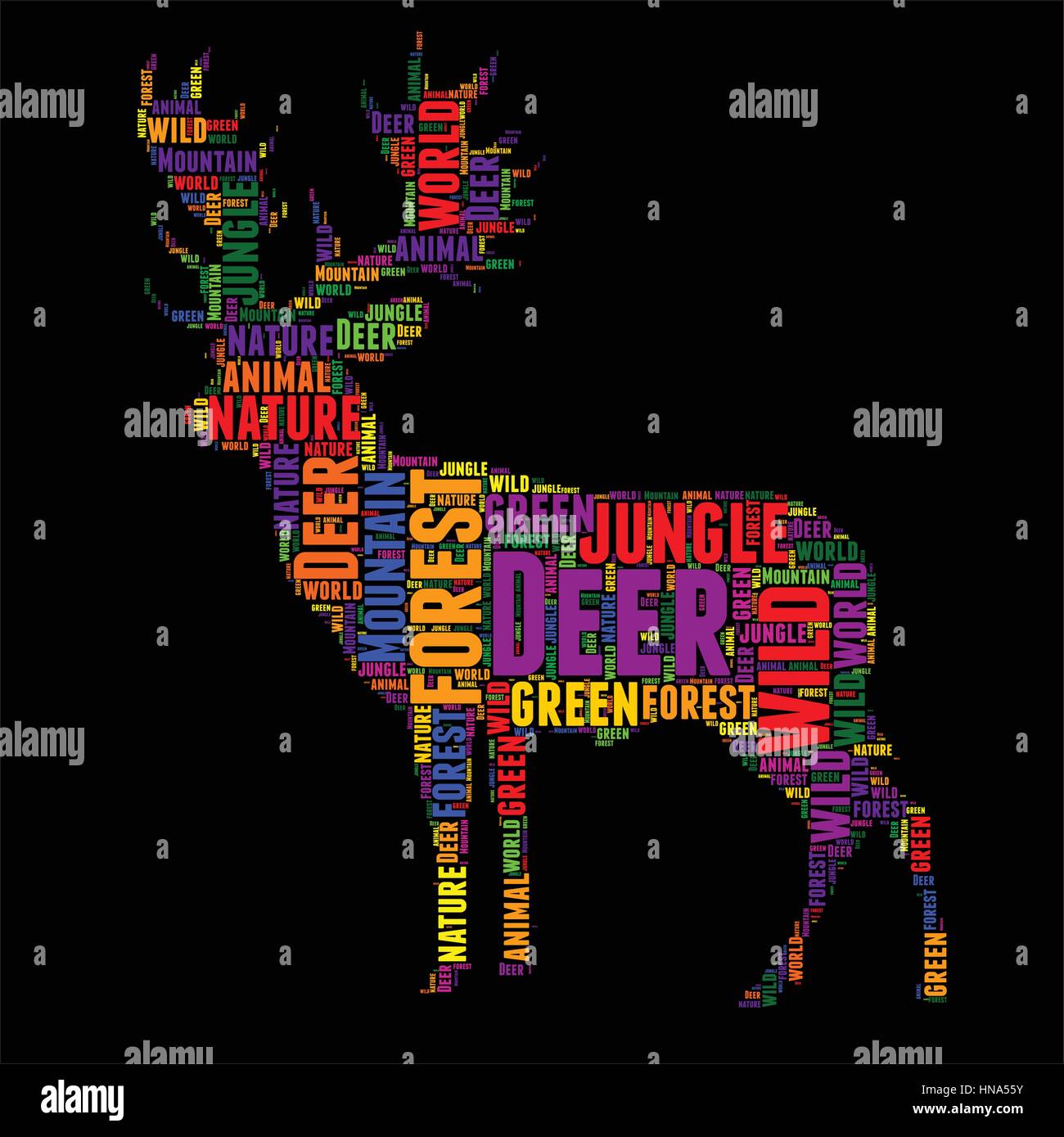 Deer Typography word cloud colorful Vector illustration Stock Vector