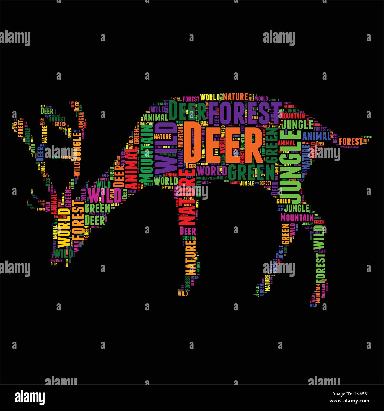 Deer Typography word cloud colorful Vector illustration Stock Vector