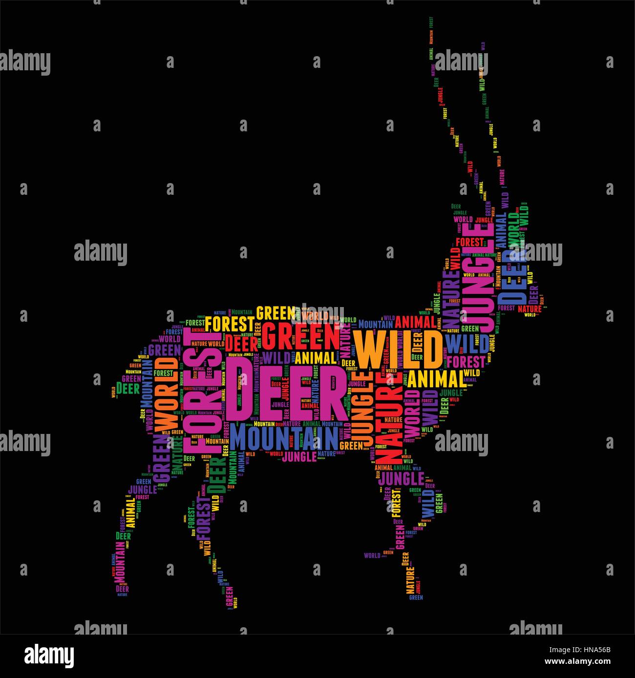 Deer Typography word cloud colorful Vector illustration Stock Vector
