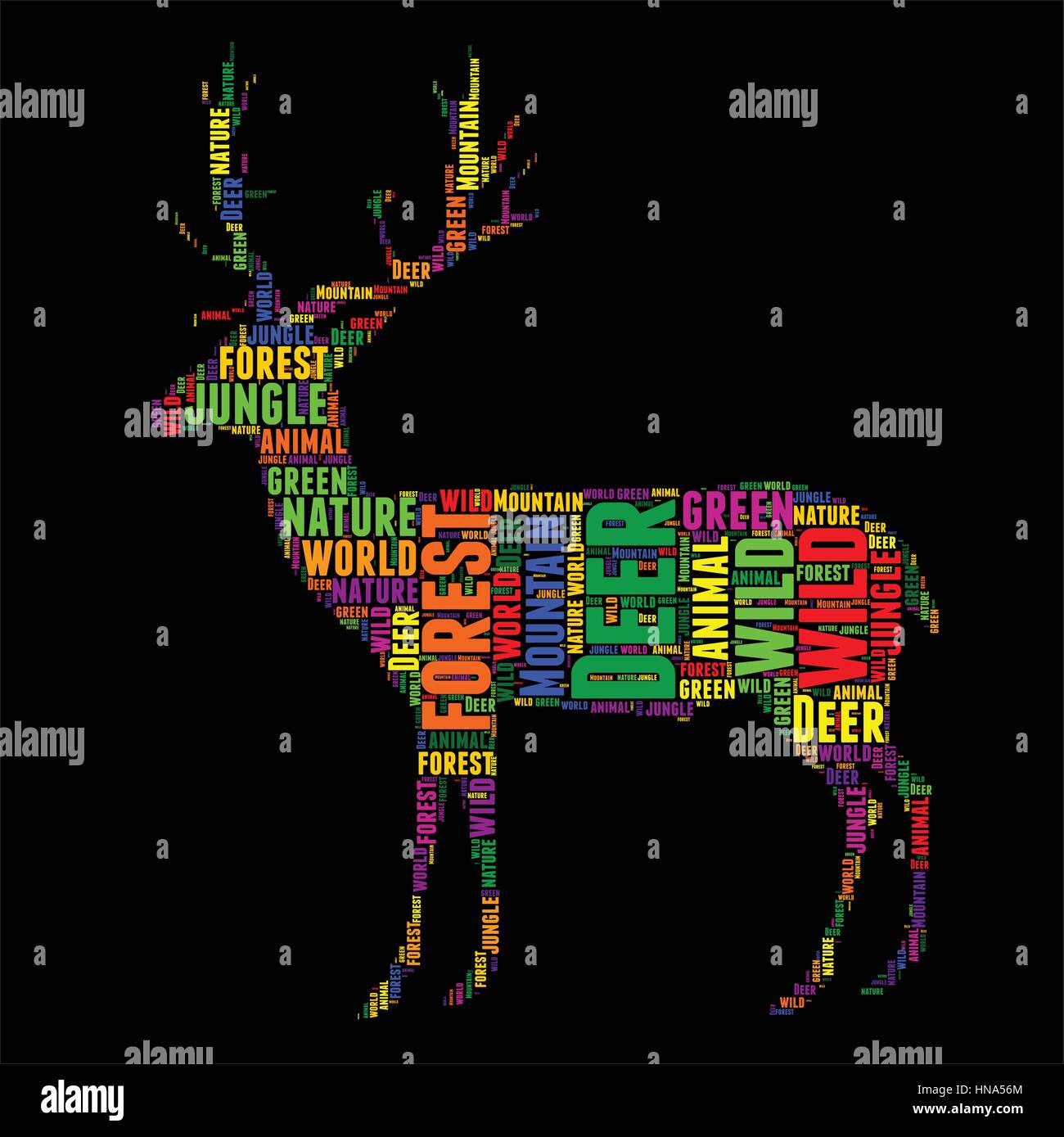 Deer Typography word cloud colorful Vector illustration Stock Vector