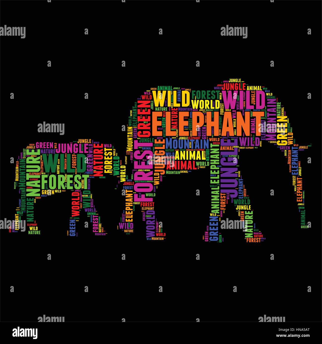elephant Typography word cloud colorful Vector illustration Stock