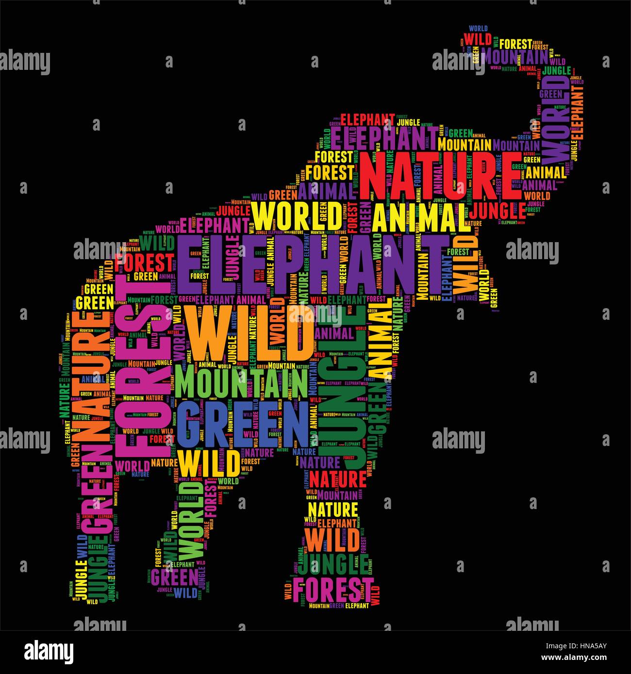 elephant Typography word cloud colorful Vector illustration Stock