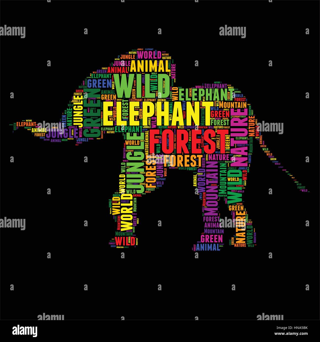 elephant Typography word cloud colorful Vector illustration Stock