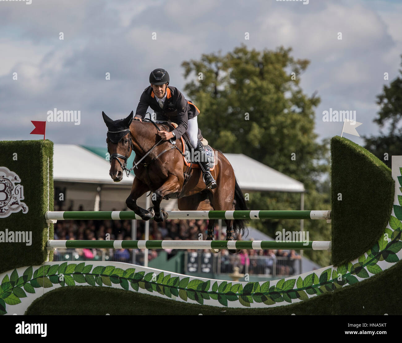 NOBILIS 18 (AUS) ridden by Christopher Burton on 04.09.2016. Burghley House, Burghley, England. Land Rover Burghley Horse Trials. Show Jumping. Stock Photo