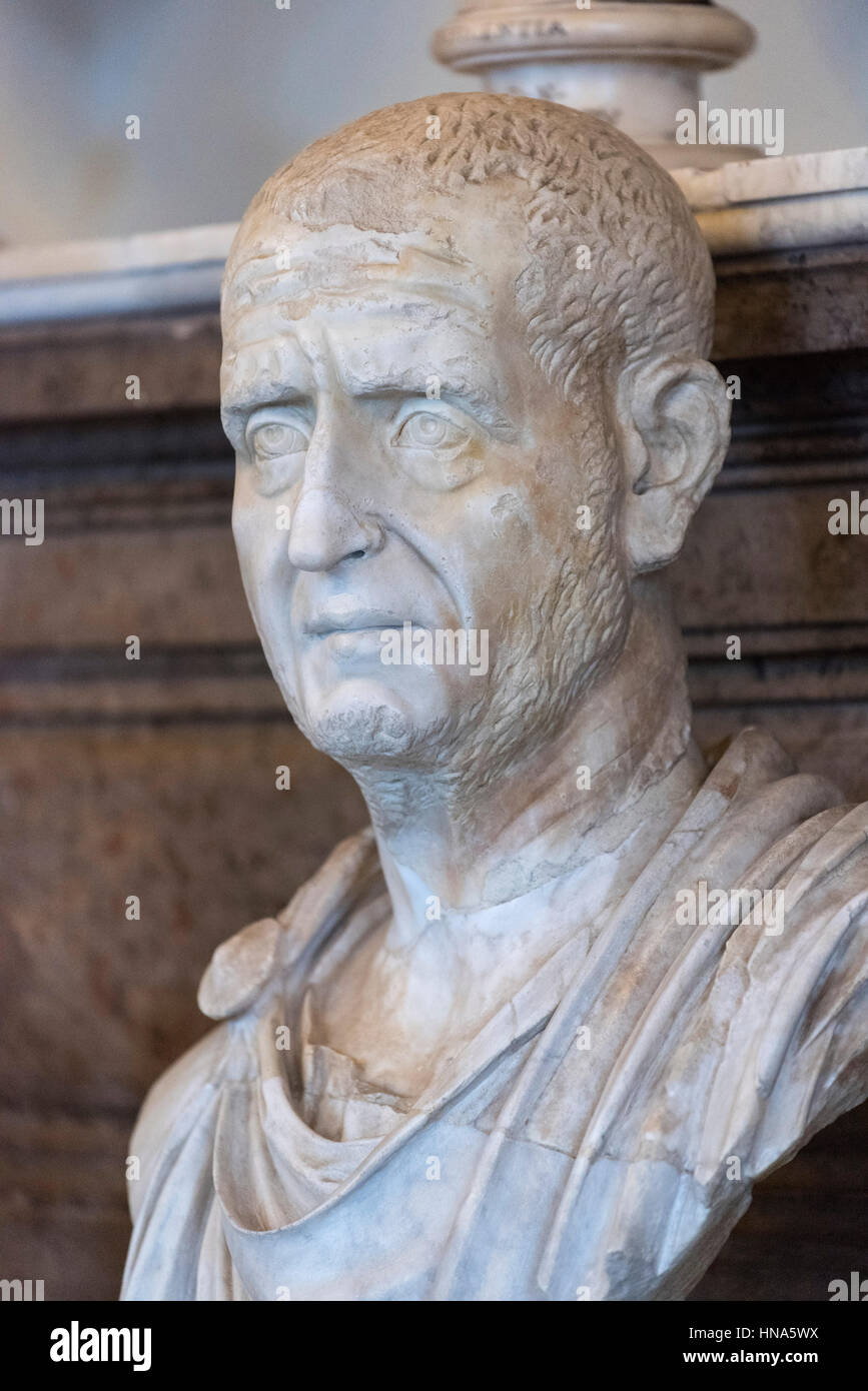 Rome. Italy. Portrait bust of Roman Emperor Trajan Decius (ca. 201-251), Capitoline Museum. Musei Capitolini. Stock Photo