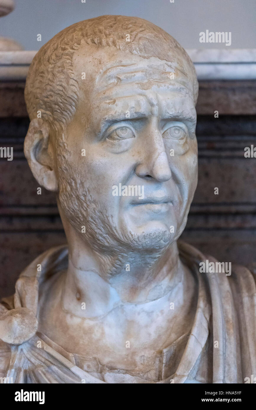 Rome. Italy. Portrait bust of Roman Emperor Trajan Decius (ca. 201-251), Capitoline Museum. Musei Capitolini. Stock Photo