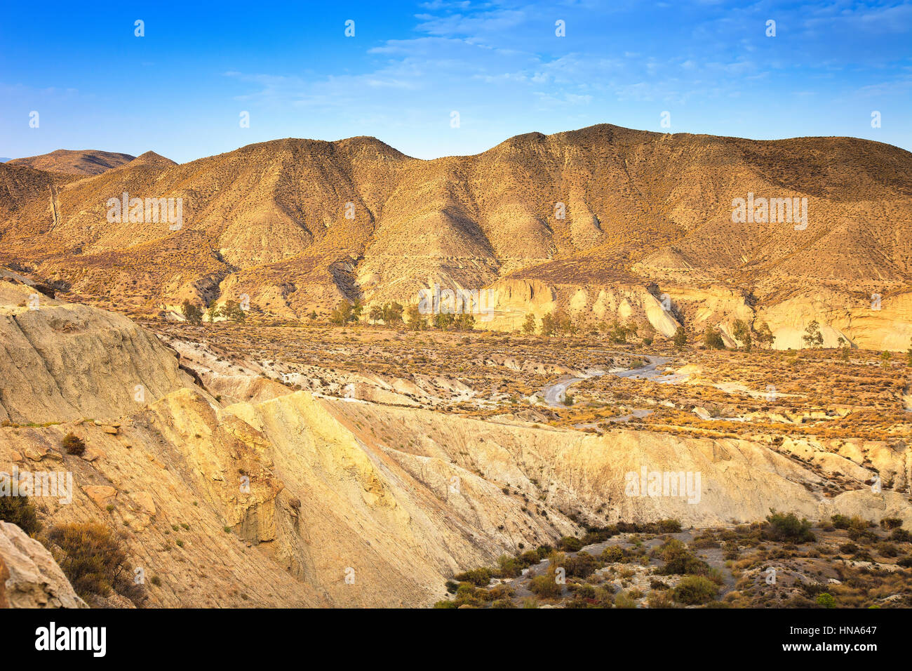 Tabernas desert, in spanish Desierto de Tabernas. Europe only desert.  Almeria, andalusia region, Spain. Protected wilderness area and location  for spa Stock Photo - Alamy