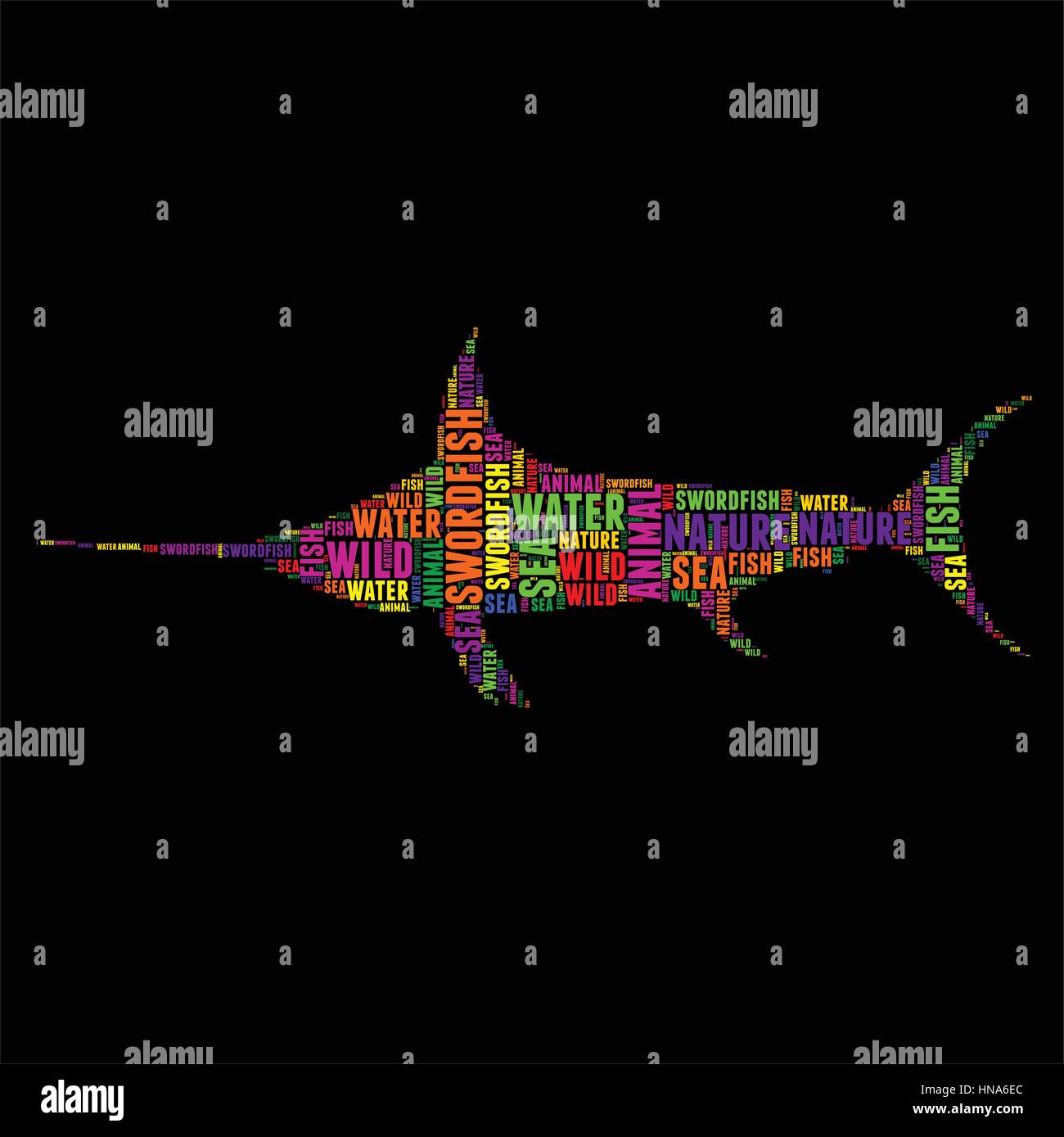 swordfish Typography word cloud colorful Vector illustration Stock