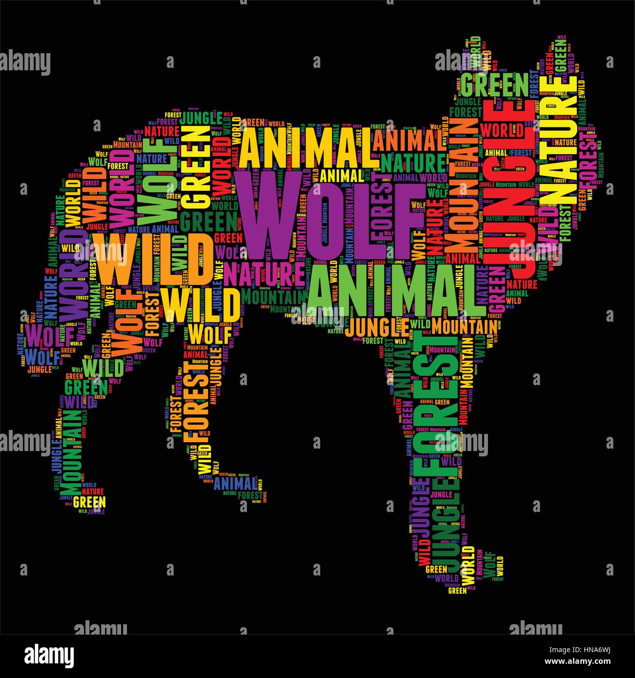 Wolf Typography word cloud colorful Vector illustration Stock Vector